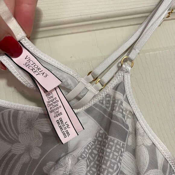 Victoria's Secret Women's White Gray Floral Mesh Sheer Bralette Size Large - Picture 2 of 7